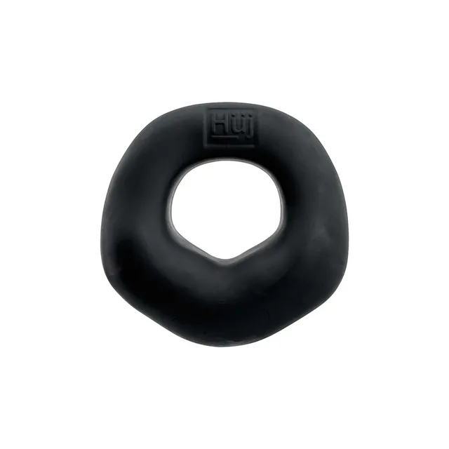 Oxballs Hunkyjunk Fit Bulge Black Fog cock ring straight front view of the rounded-square opening