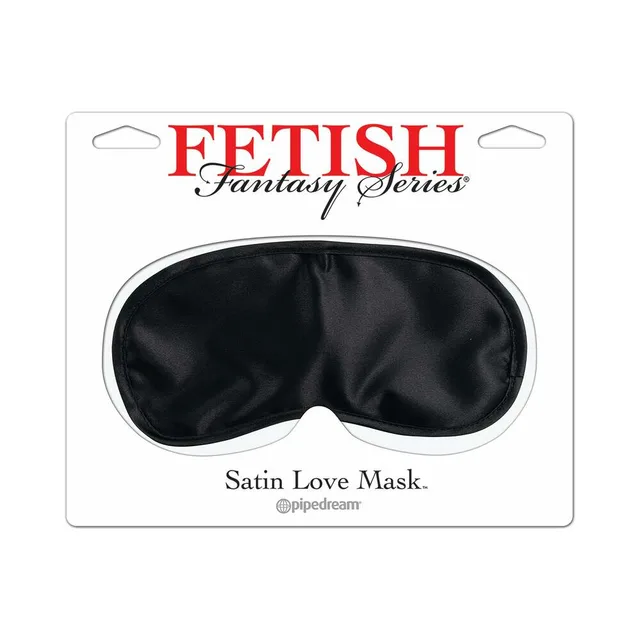 Fetish Fantasy black satin love mask on white retail card
