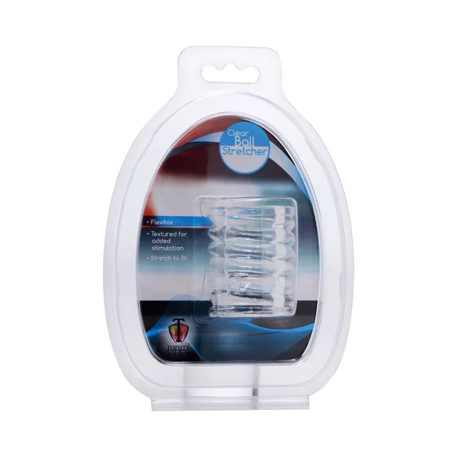 clear Trinity Men spiral ribbed ball stretcher in transparent clamshell package
