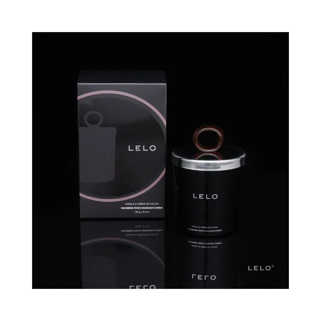 LELO massage candle carton beside black jar with ring lid