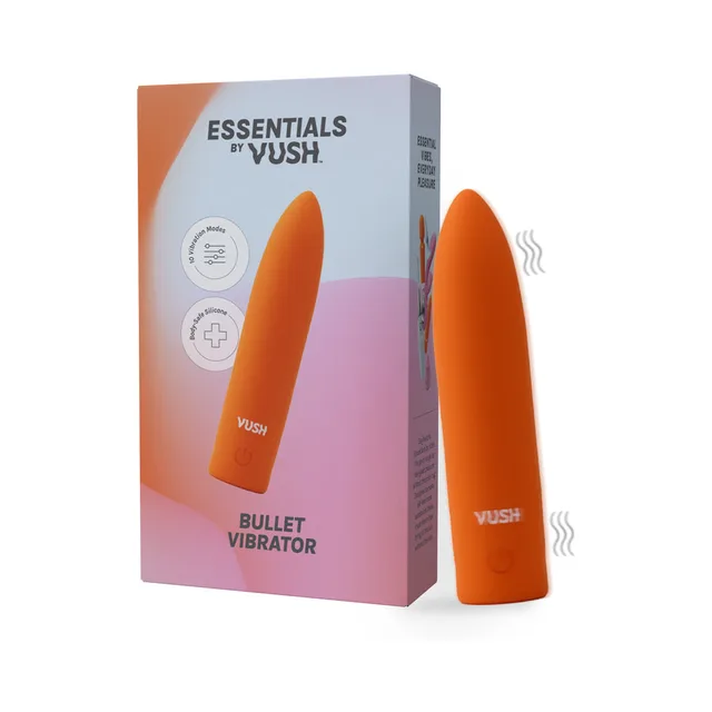 VUSH Essentials orange Bullet Vibrator beside retail box