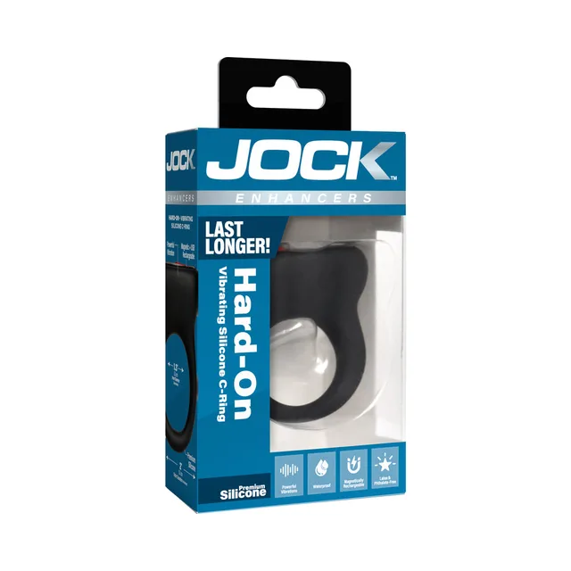 JOCK Hard-On black silicone remote c-ring retail package with the black ring visible inside