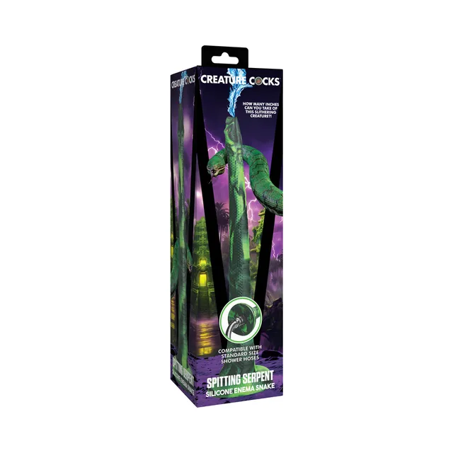 Green Creature Cocks Spitting Serpent enema snake in tall box