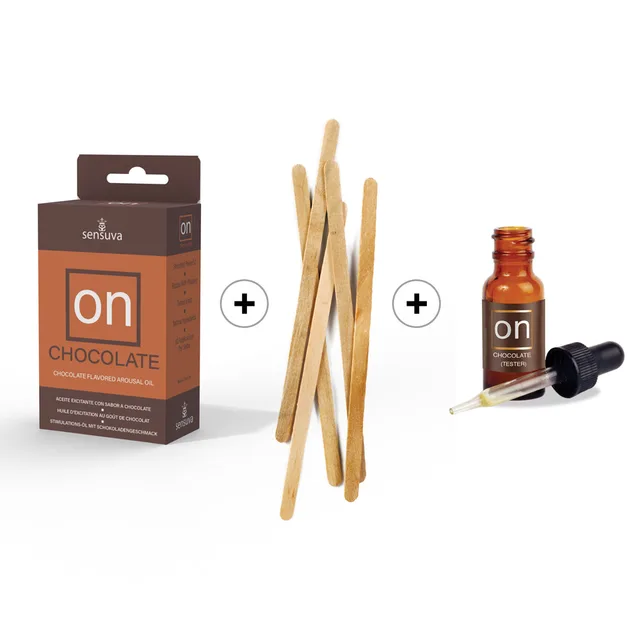 Sensuva ON Chocolate brown box amber dropper bottle tester and wooden sticks