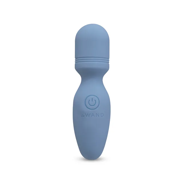 Front view of blue Le Wand Pocket Wand with rounded head
