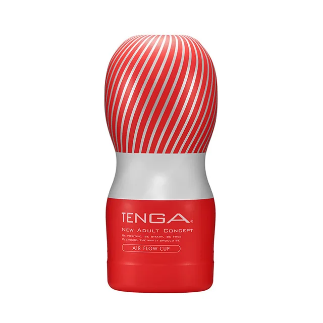 Red Tenga Air Flow Cup with diagonal white striped cap