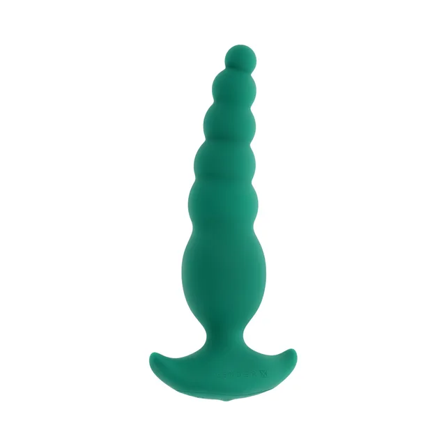 Front view of green graduated beads above curved flared base