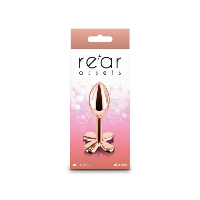 rose gold Rear Assets tapered plug with clover base in pink box