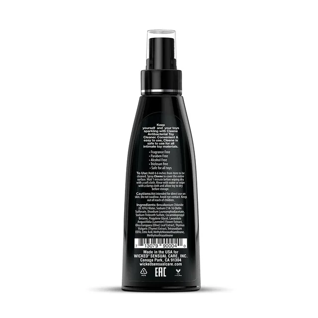 Wicked Cleene 4 oz black spray bottle back label