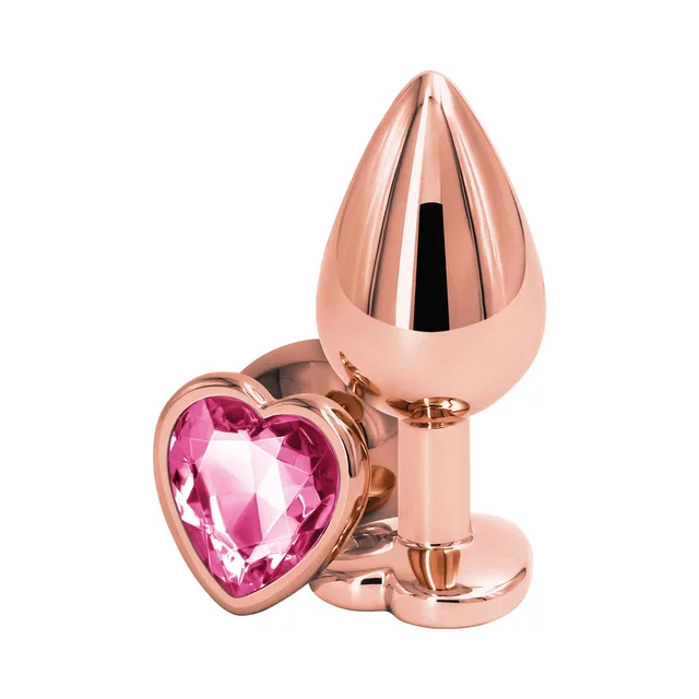Rose gold medium plug with pink faceted heart-shaped base