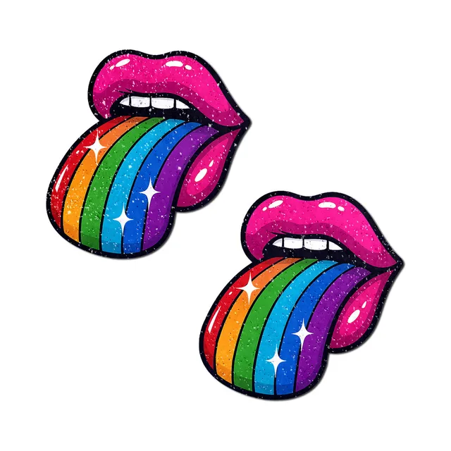 Pastease sparkling pink lips pasties with multicolor rainbow tongues