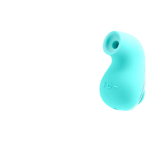 Angled turquoise Suki vibrator with curved open nozzle