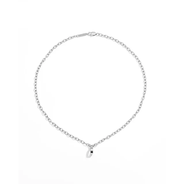 Crave Tease silver cylindrical pendant necklace vibrator rear of the necklace with small clasp visible