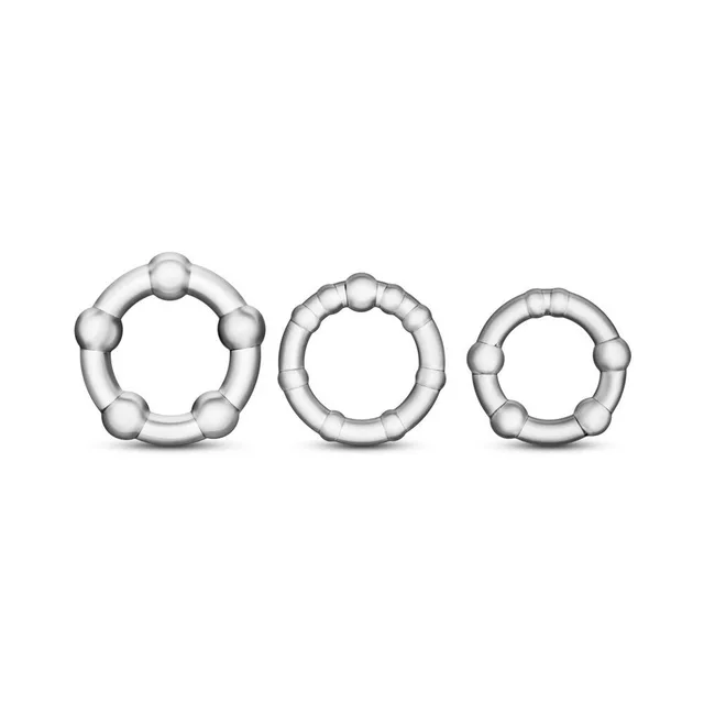 Clear Stay Hard rings arranged in three graduated sizes
