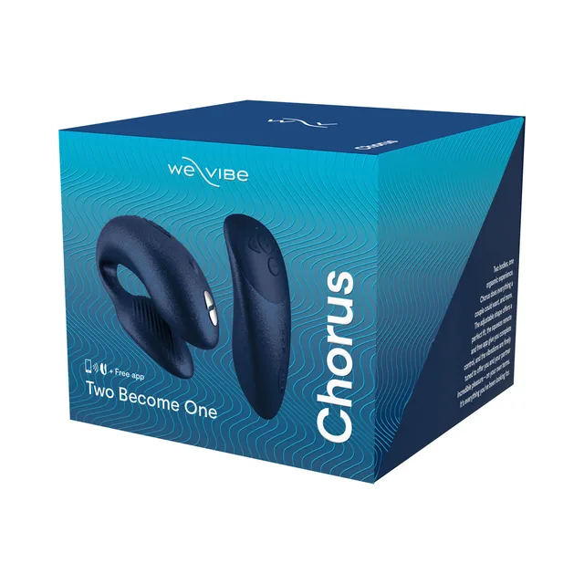 Cosmic-blue We-Vibe Chorus vibrator and remote on blue retail box