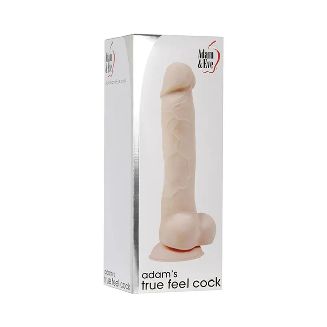Adam & Eve Adam's True beige 7-inch dildo displayed in its white retail box