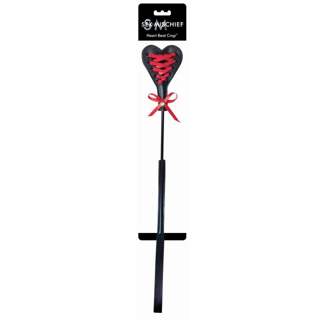 Sportsheets Heart Beat Crop black crop on hanging card with red laced heart