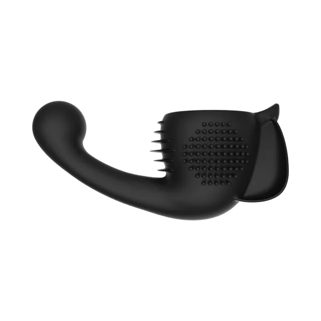 Side view of Domi G-Spot attachment with textured brush and curved bulb