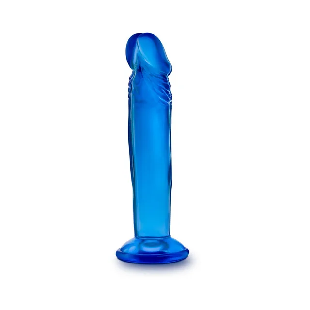 Blush Sweet N Small blue 6-inch dildo upright front view with textured shaft