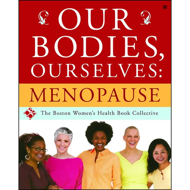 red white and yellow Our Bodies Ourselves Menopause cover with five women pictured