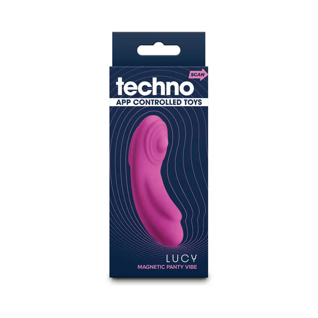 Techno Lucy magenta curved magnetic panty vibe pictured on navy box