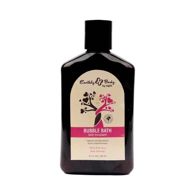 Front of Earthly Body wild pink rose bubble bath 8.4 oz bottle