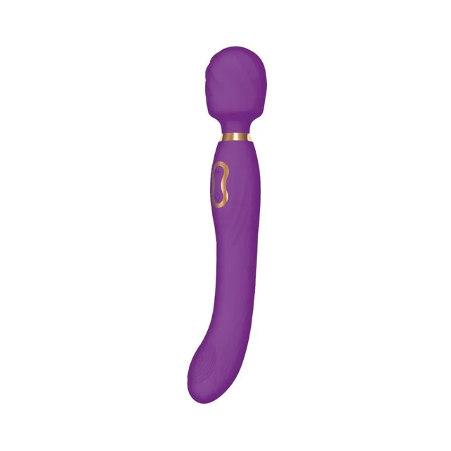 Front view of purple The Beat curved wand and round head