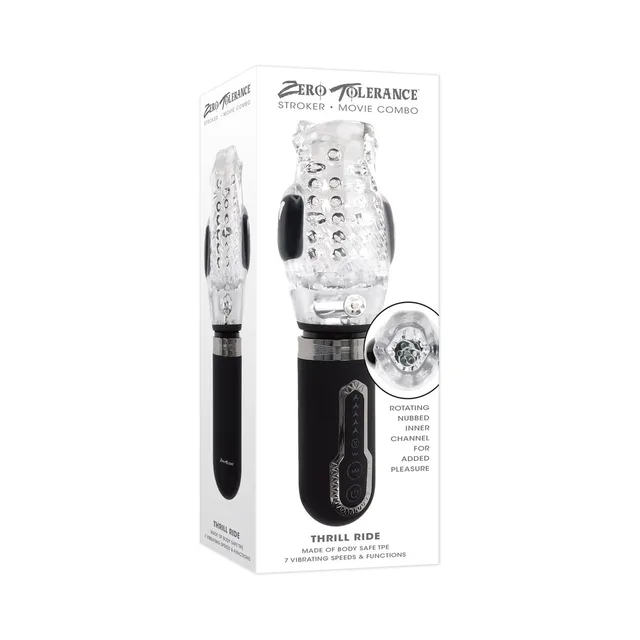 Zero Tolerance Thrill Ride black clear stroker pictured on white box