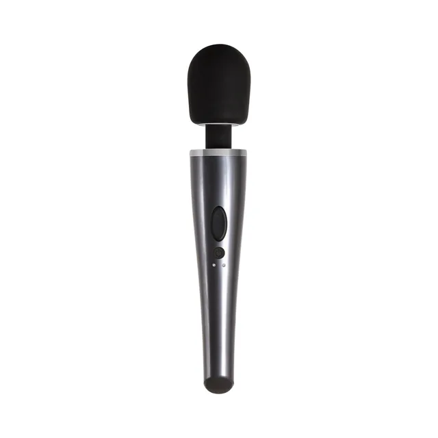 Evolved Mighty Metallic chrome-and-black wand upright front view with two controls on the tapered metallic handle