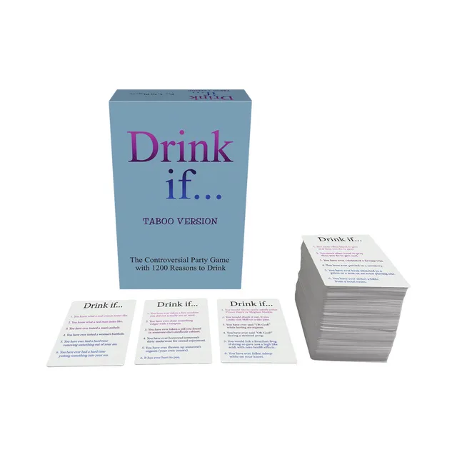 Drink If Taboo game box with sample cards and stacked card deck