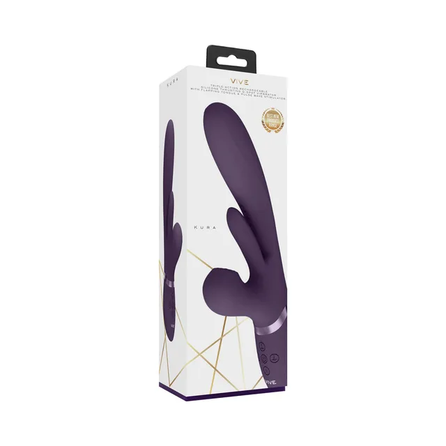 VIVE KURA purple triple-motor rabbit vibrator inside tall white retail box