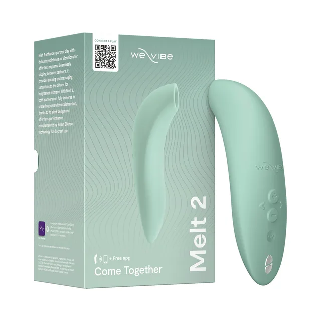 We-Vibe Melt 2 sage curved air stimulator and retail box