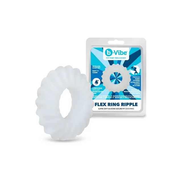 b-Vibe Flex Ring Ripple clear textured C-ring with retail package