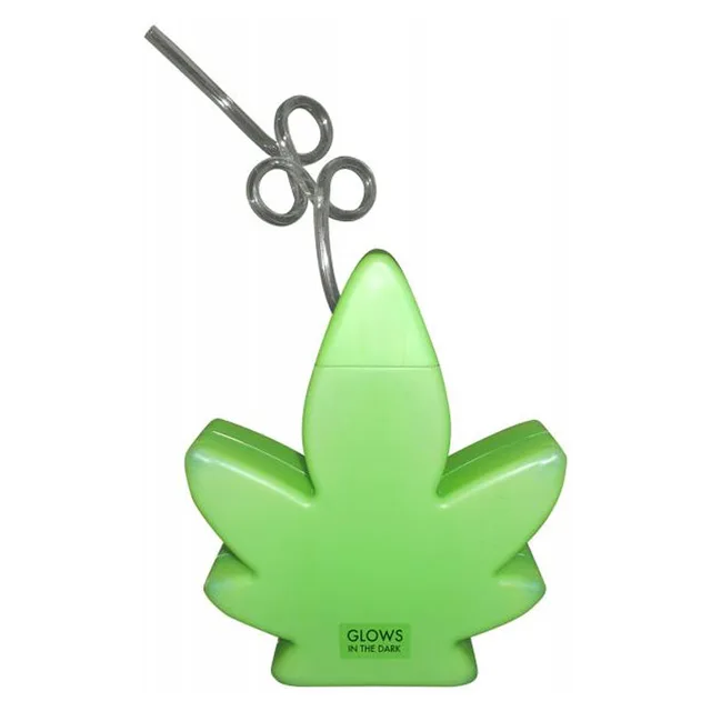 Translucent green Kheper Games pot leaf cup molded as a cannabis leaf