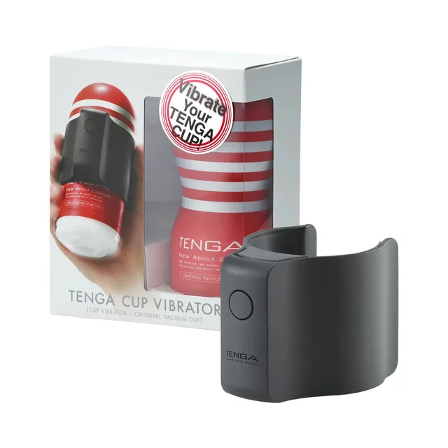 Tenga Cup Vibrator box with black clip and red cup
