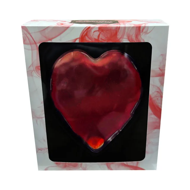 Kheper Games Intimacy Heart Massager in red displayed inside a clear-front red marbled retail box