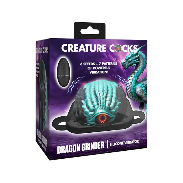 Teal Creature Cocks Dragon vibrating grinder in purple box
