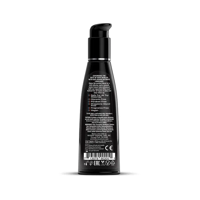 Wicked Hybrid Clear Lubricant 4 oz matte black bottle rear with ingredient panel