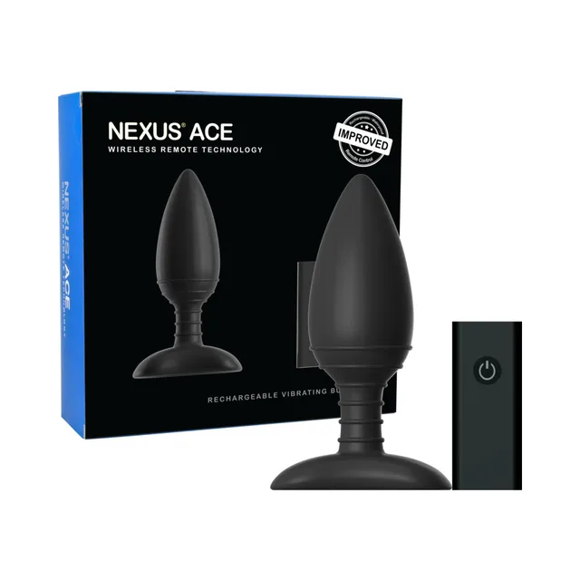 Nexus Ace Large Black Vibrating Plug black retail box with plug and remote