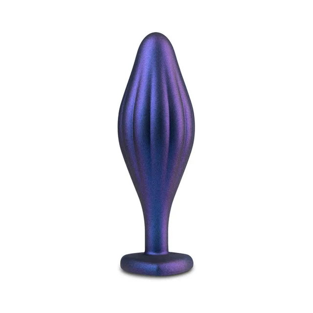 Upright purple plug with broad vertical wave grooves
