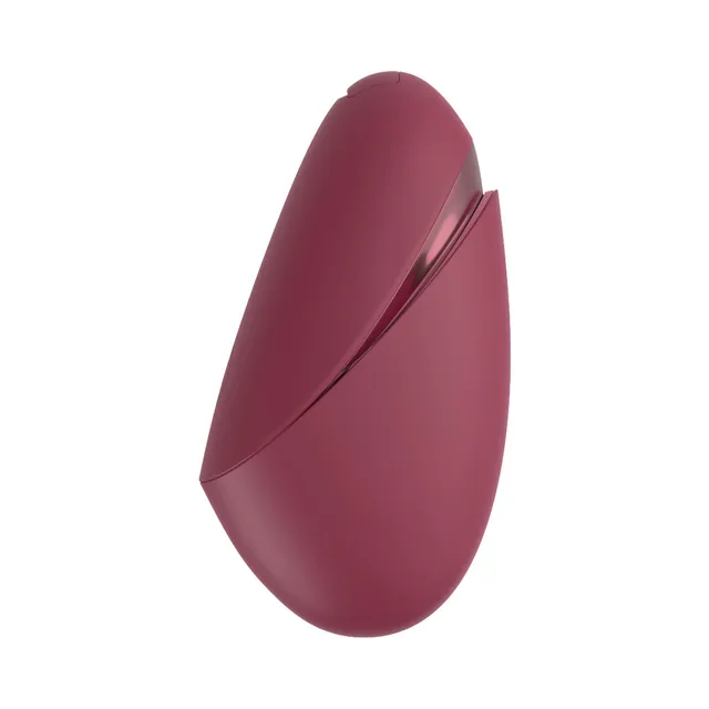 Womanizer Next Liberty Bordeaux clitoral stimulator closed protective cover in front three-quarter view