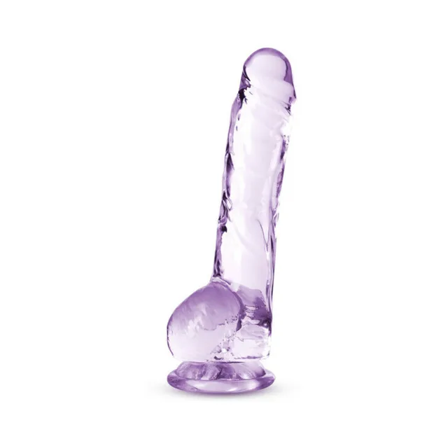 Upright translucent amethyst dildo with suction base