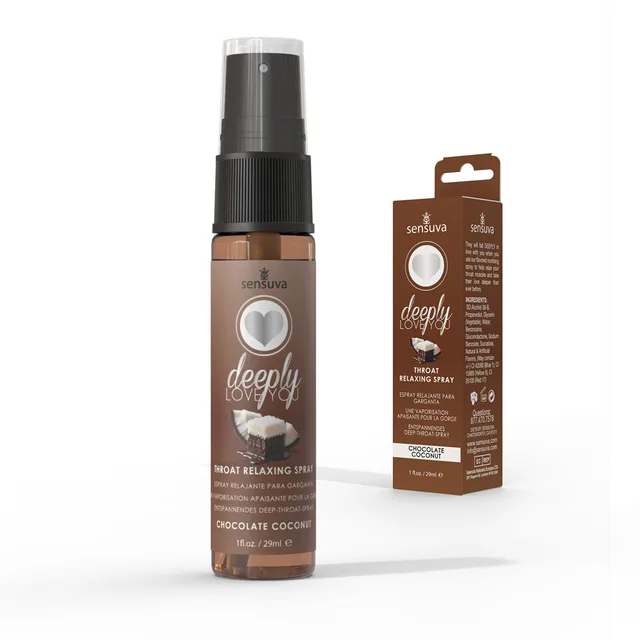 Sensuva Chocolate Coconut spray bottle beside brown Deeply Love You box
