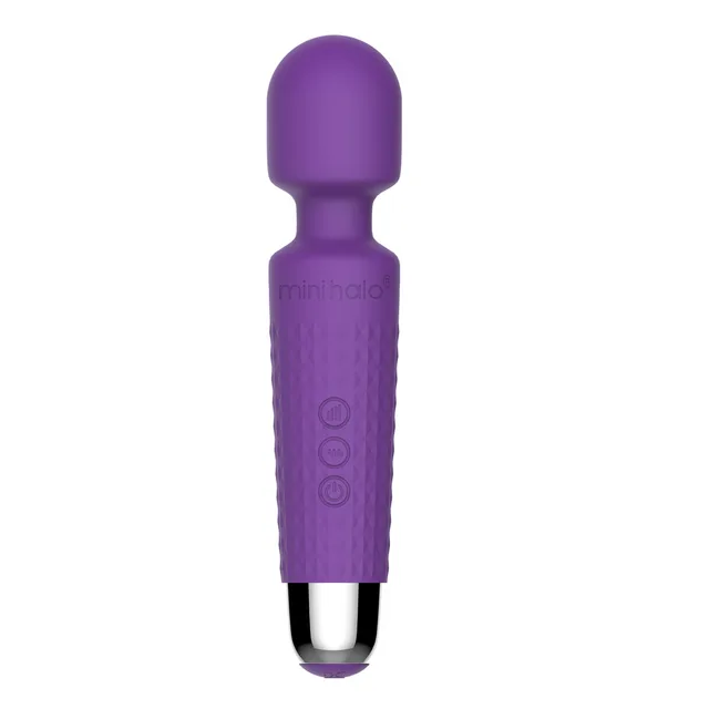 Amethyst purple Mini Halo 20X wand with ribbed handle and three buttons