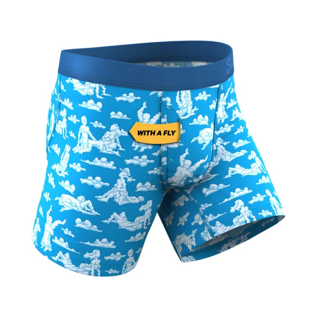 Angled front of Reverse Cloud Girl size 2XL underwear showing the fly