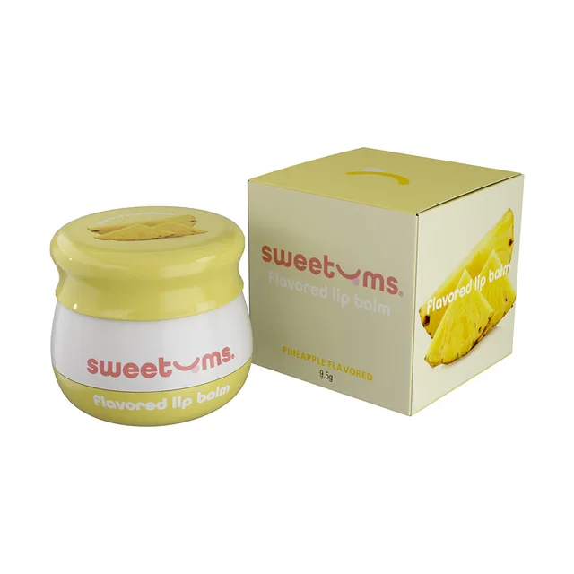 Sweetums Pineapple Lip Balm jar and pineapple-illustrated retail box