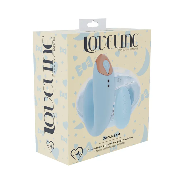 Shots LoveLine Daydream blue vibrator with round charging case