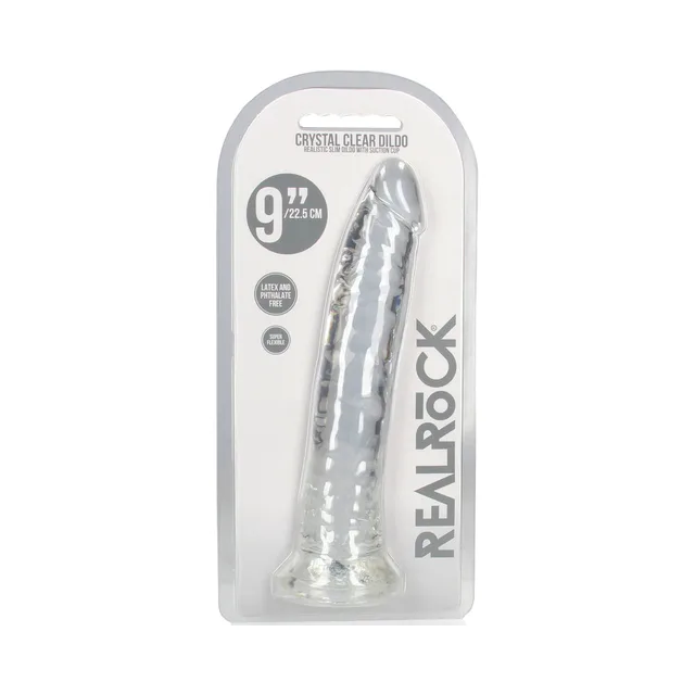 RealRock Crystal Clear Slim 9-inch dildo retail pack