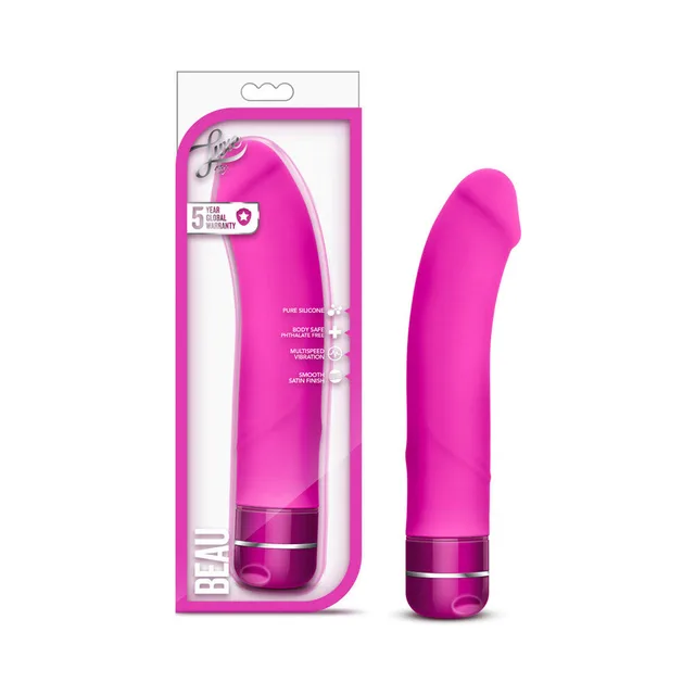 Blush Luxe Beau pink vibrator beside retail package