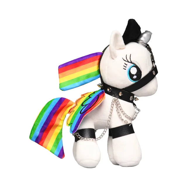 Side view of Prism Pearl pony with rainbow wings and tail